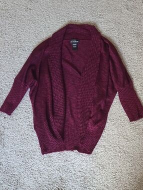 Burgandy Open-Front Shawl Collar Cardigan